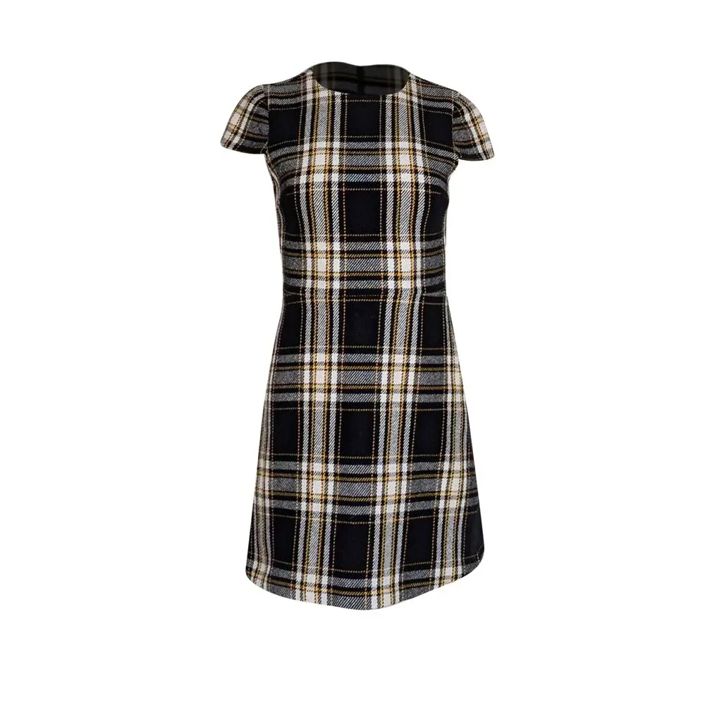 Alice & Olivia - Black, White, & Yellow Plaid Short Sleeve Dress Sz 0